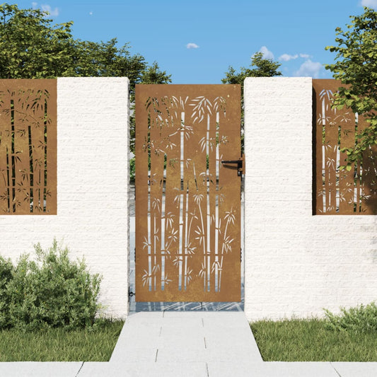 Berkfield Garden Gate 85x200 cm Corten Steel Bamboo Design