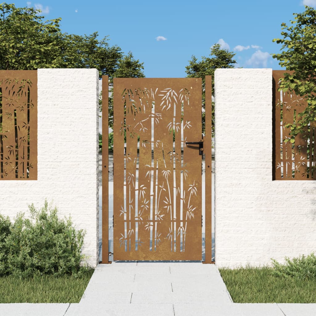 Berkfield Garden Gate 105x180 cm Corten Steel Bamboo Design
