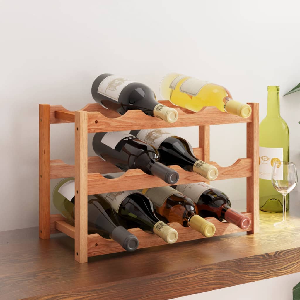 Berkfield Wine Rack for 12 Bottles Solid Wood Walnut