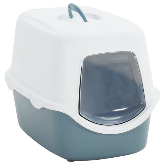 Berkfield Cat Litter Tray with Cover White and Blue 56x40x40 cm PP