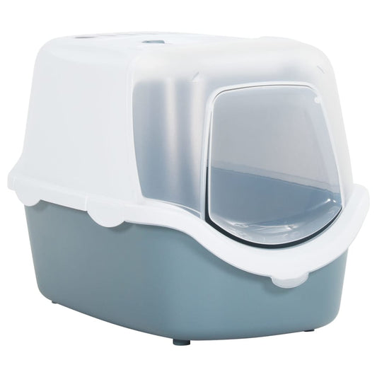 Berkfield Cat Litter Tray with Cover White and Blue 56x40x40 cm PP
