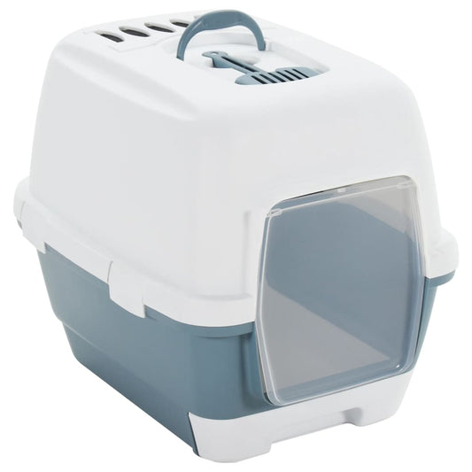 Berkfield Cat Litter Tray with Cover White and Blue 58x45x48 cm PP