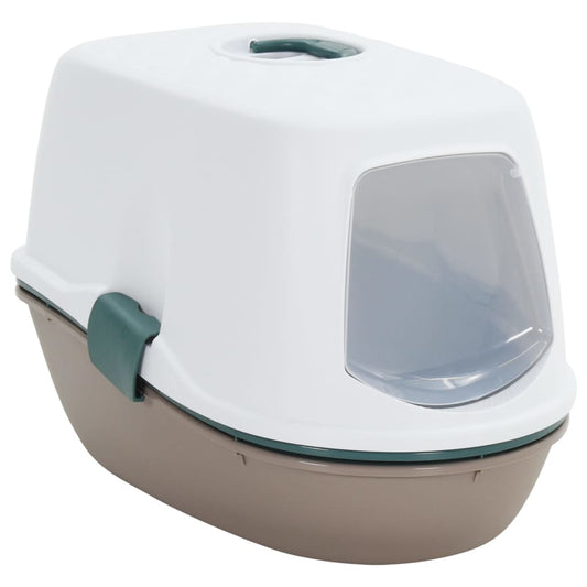 Berkfield Cat Litter Tray with Cover White and Brown 58.5x39.5x43 cm PP