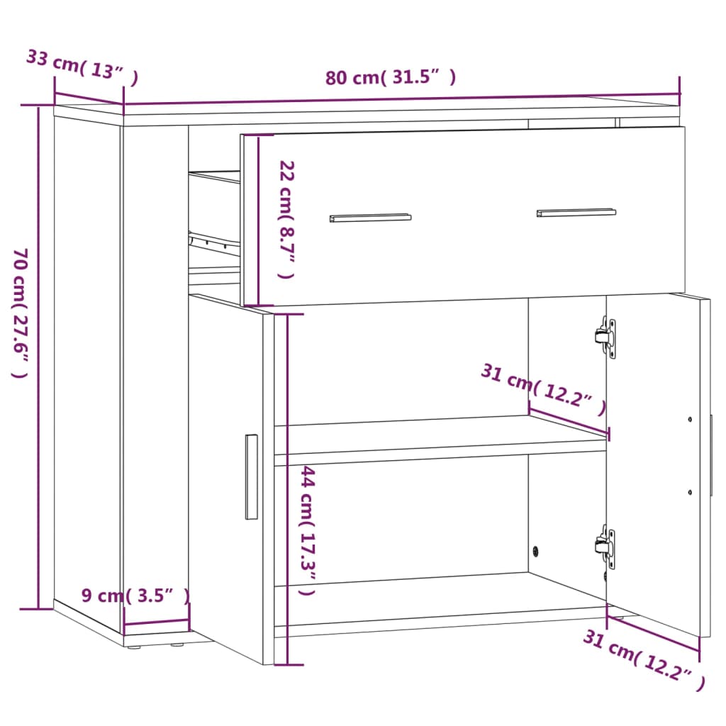 Berkfield Sideboard White 80x33x70 cm Engineered Wood