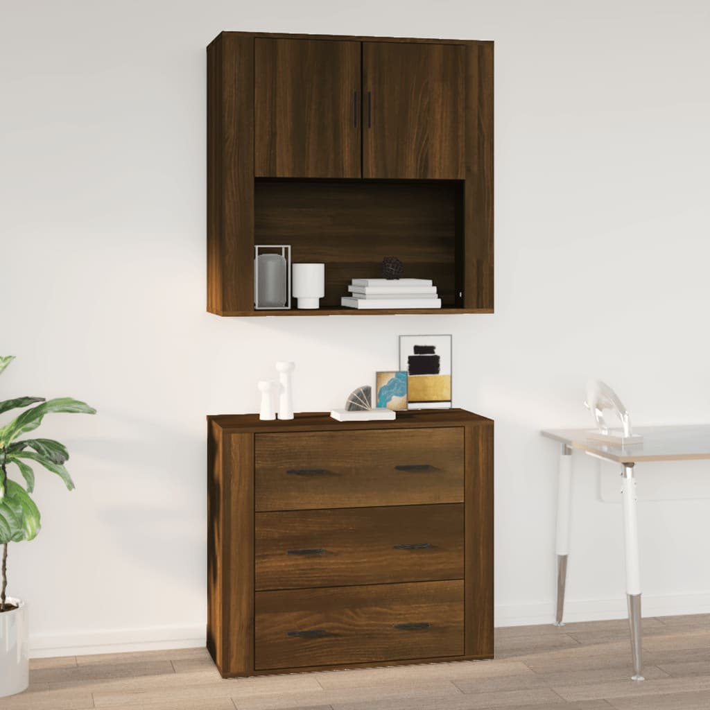 Berkfield Wall Cabinet Brown Oak 80x33x80 cm Engineered Wood
