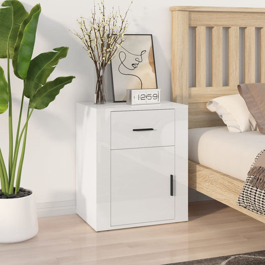 Berkfield Bedside Cabinet High Gloss White 50x36x60 cm Engineered Wood