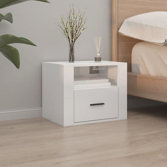 Berkfield Wall-mounted Bedside Cabinet High Gloss White 50x36x40 cm