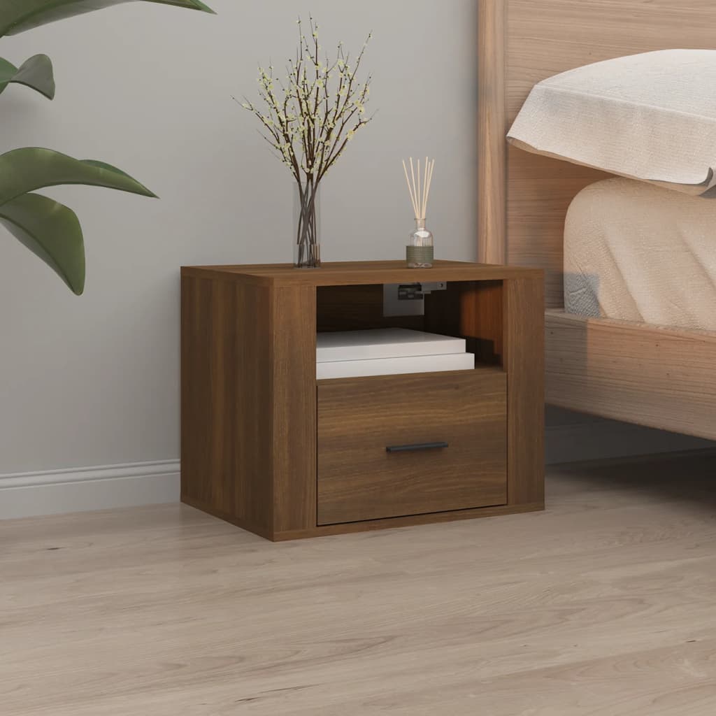 Berkfield Wall-mounted Bedside Cabinet Brown Oak 50x36x40 cm