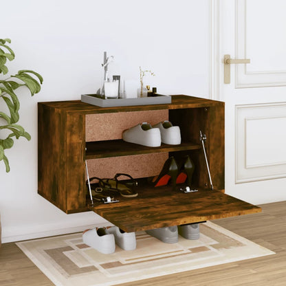 Berkfield Wall-mounted Shoe Cabinet Smoked Oak 70x35x38 cm Solid Wood Pine