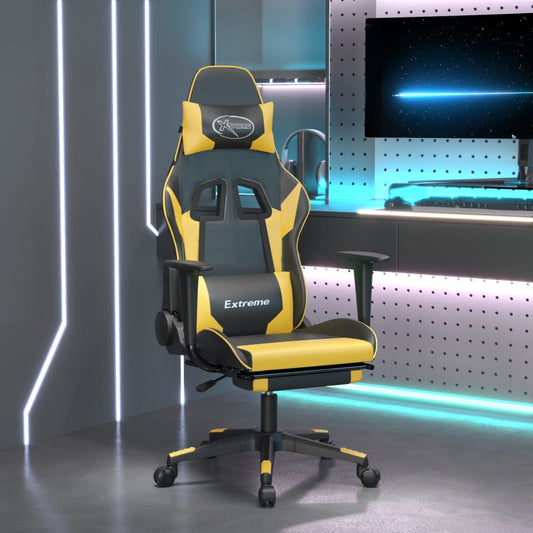 Berkfield Gaming Chair with Footrest Black and Gold Faux Leather