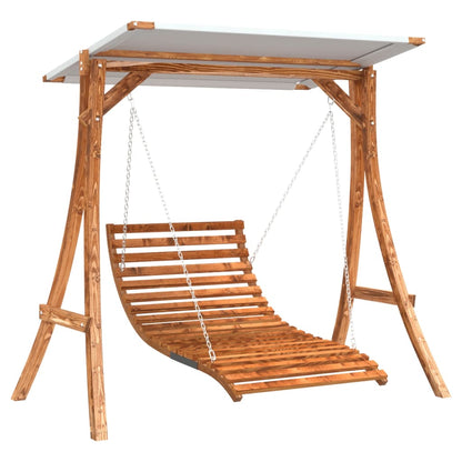 Berkfield Swing Bed with Canopy Solid Wood Spruce with Teak Finish