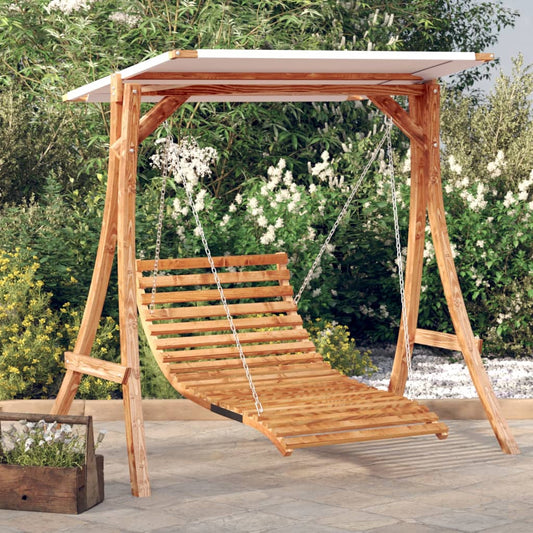 Berkfield Swing Bed with Canopy Solid Wood Spruce with Teak Finish
