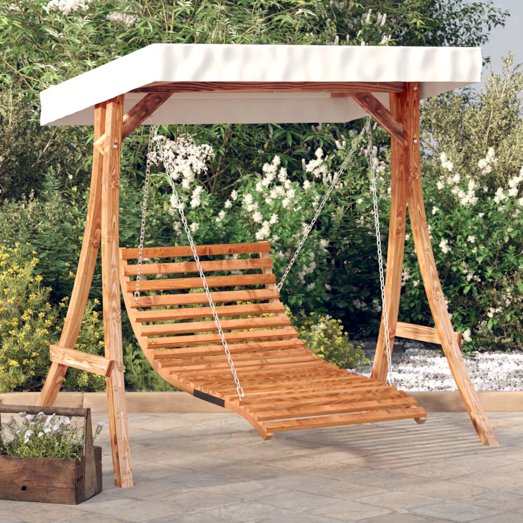 Berkfield Swing Bed with Canopy Solid Wood Spruce with Teak Finish
