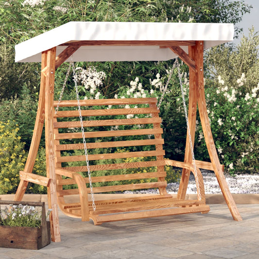 Berkfield Swing Bench with Canopy Solid Wood Spruce with Teak Finish