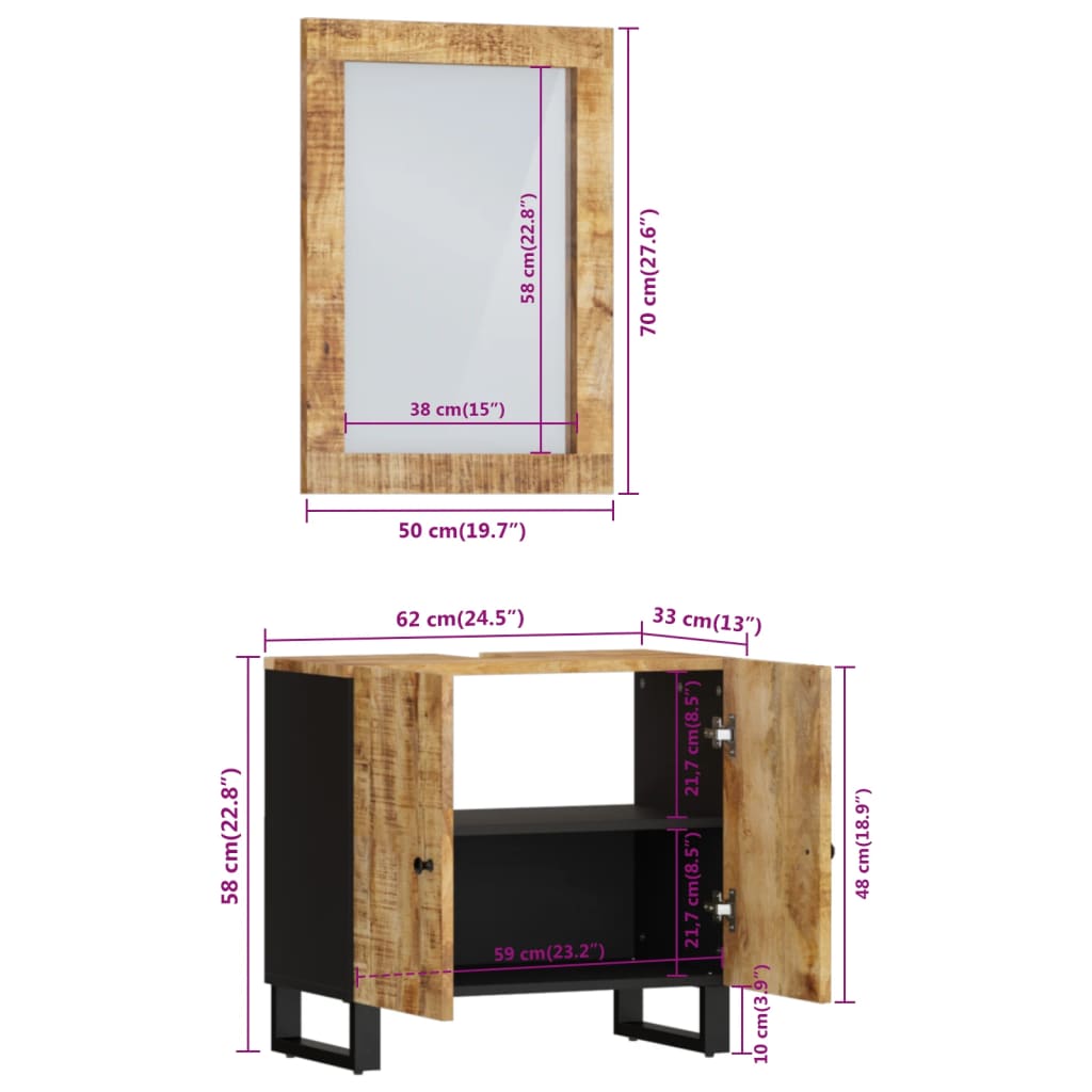 Berkfield 2 Piece Bathroom Furniture Set Solid Wood Mango