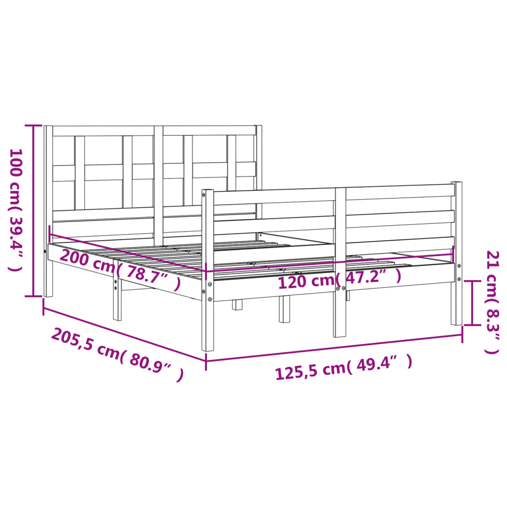 Berkfield Bed Frame with Headboard Black 120x200 cm Solid Wood