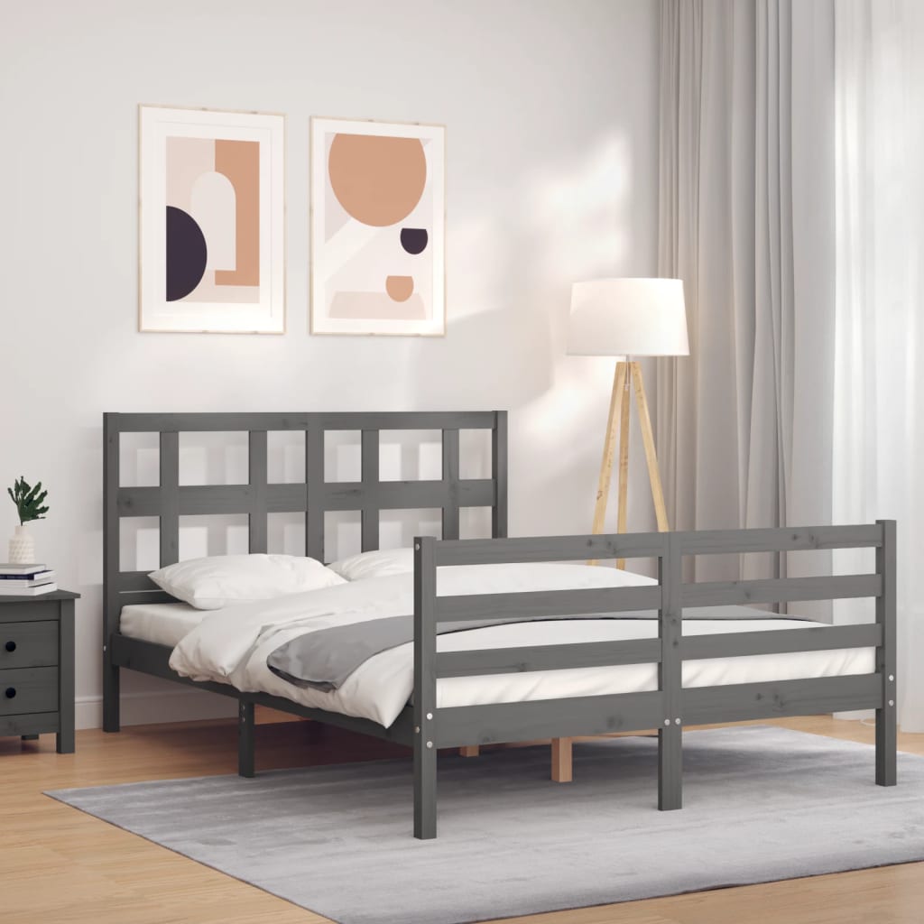 Berkfield Bed Frame with Headboard Grey 140x200 cm Solid Wood
