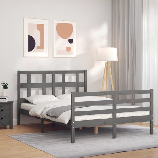 Berkfield Bed Frame with Headboard Grey 140x200 cm Solid Wood