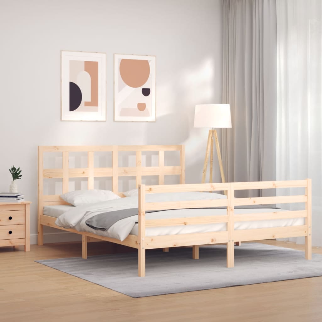Berkfield Bed Frame with Headboard King Size Solid Wood