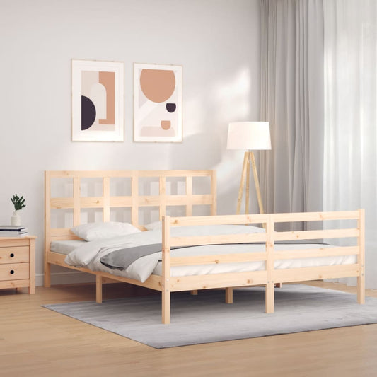 Berkfield Bed Frame with Headboard King Size Solid Wood
