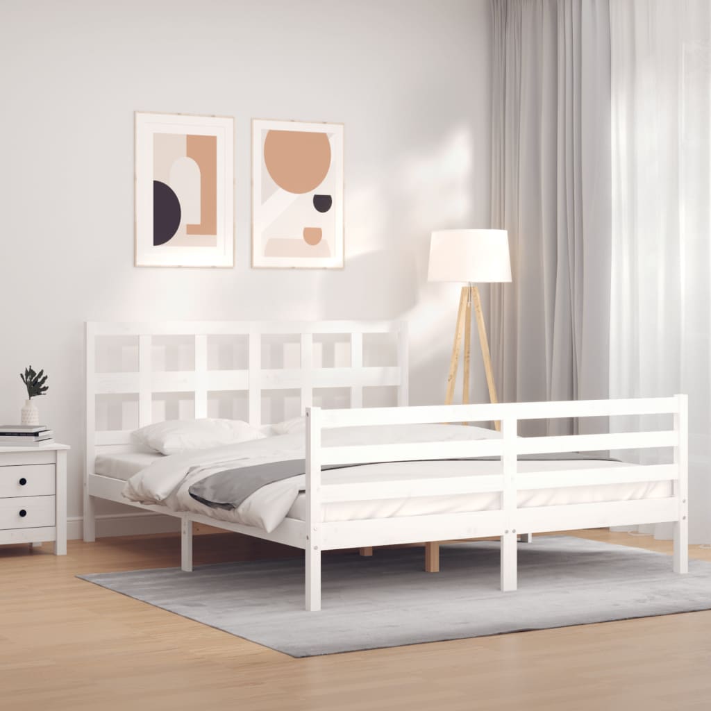 Berkfield Bed Frame with Headboard White 160x200 cm Solid Wood