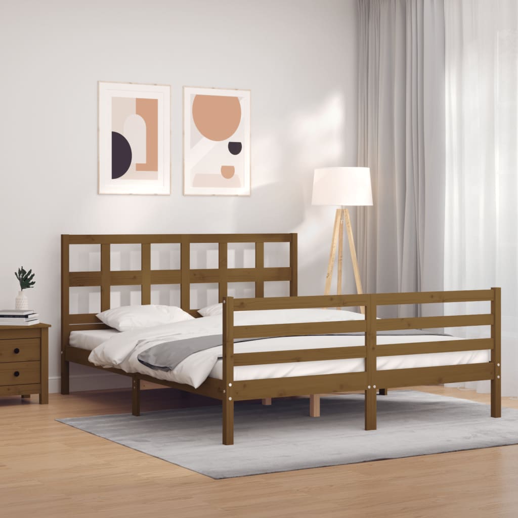 Berkfield Bed Frame with Headboard Honey Brown 160x200 cm Solid Wood