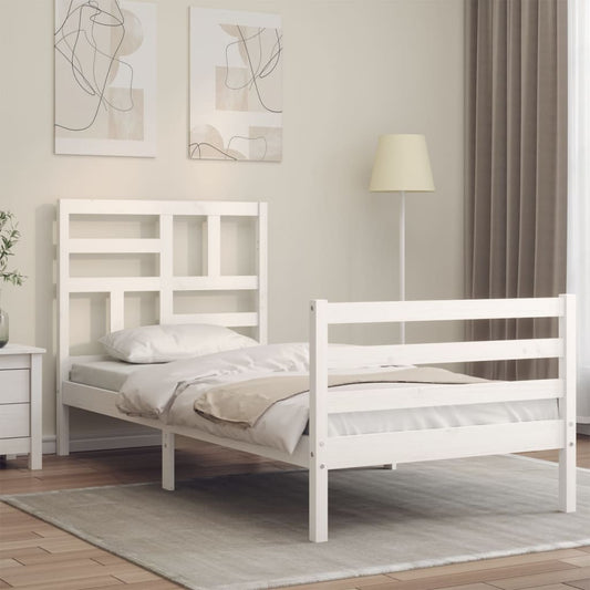 Berkfield Bed Frame with Headboard White Single Solid Wood