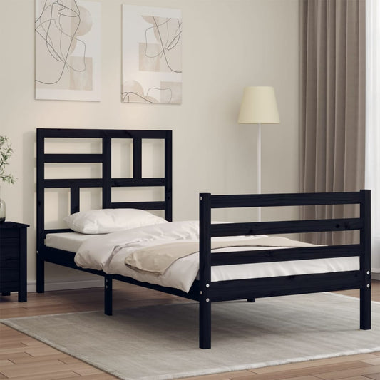 Berkfield Bed Frame with Headboard Black Single Solid Wood