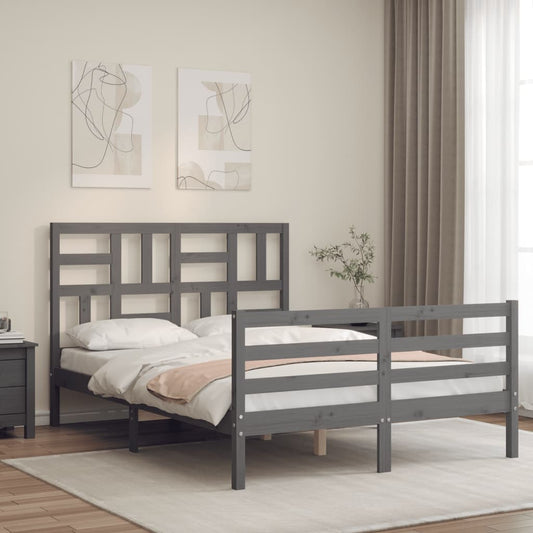 Berkfield Bed Frame with Headboard Grey Double Solid Wood