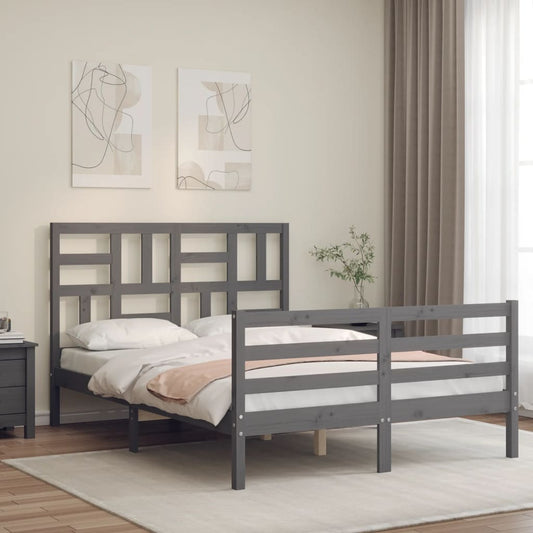 Berkfield Bed Frame with Headboard Grey 140x190 cm Solid Wood