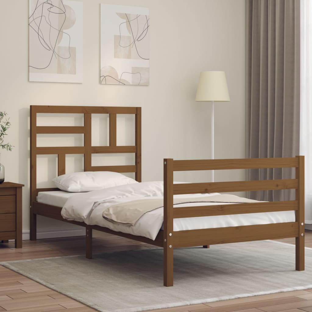Berkfield Bed Frame with Headboard Honey Brown 90x200 cm Solid Wood
