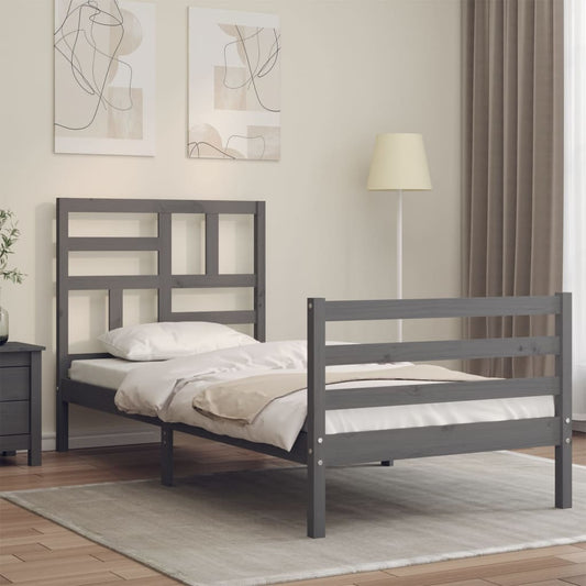 Berkfield Bed Frame with Headboard Grey 100x200 cm Solid Wood