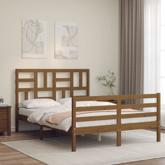 Berkfield Bed Frame with Headboard Honey Brown 140x200 cm Solid Wood