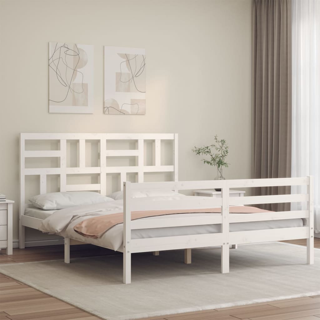 Berkfield Bed Frame with Headboard White 160x200 cm Solid Wood