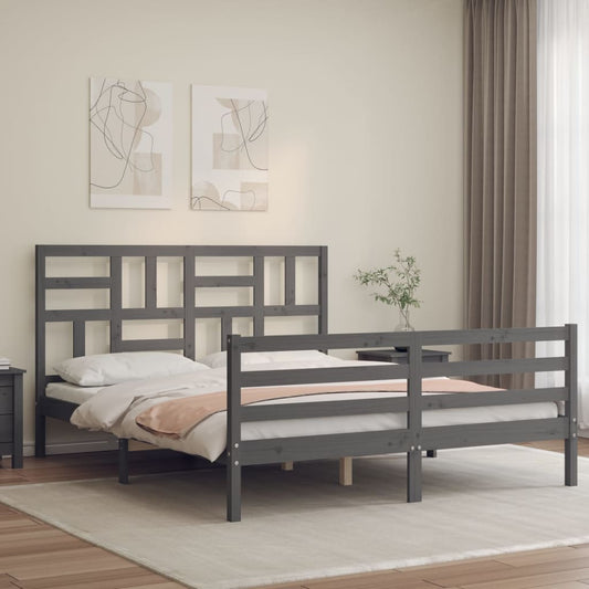 Berkfield Bed Frame with Headboard Grey 160x200 cm Solid Wood