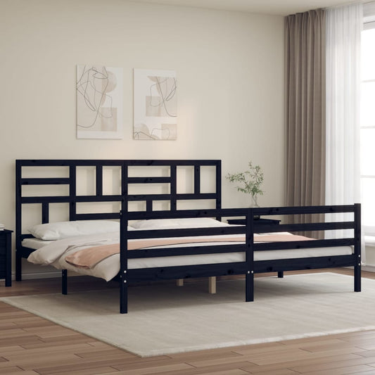 Berkfield Bed Frame with Headboard Black Super King Size Solid Wood