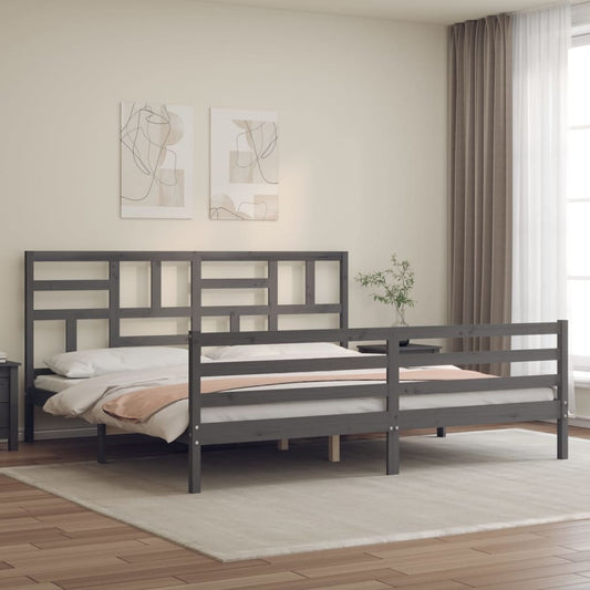 Berkfield Bed Frame with Headboard Grey 200x200 cm Solid Wood