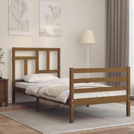 Berkfield Bed Frame with Headboard Honey Brown Single Solid Wood