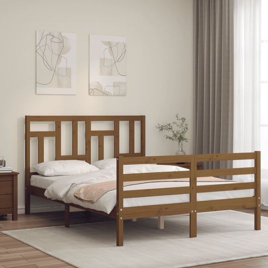 Berkfield Bed Frame with Headboard Honey Brown Small Double Solid Wood