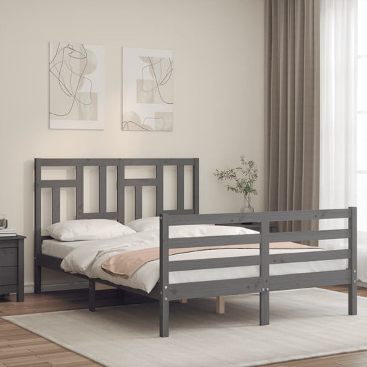 Berkfield Bed Frame with Headboard Grey 140x190 cm Solid Wood