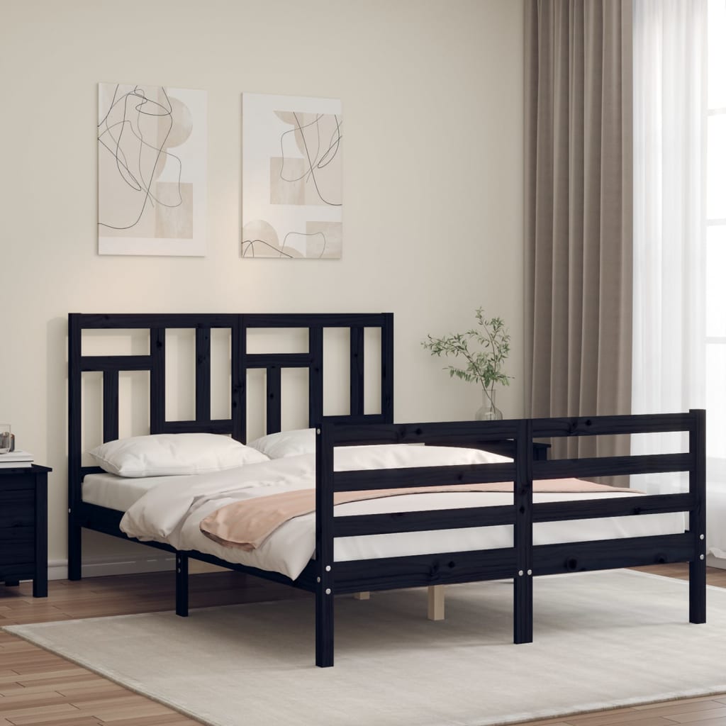 Berkfield Bed Frame with Headboard Black 140x190 cm Solid Wood