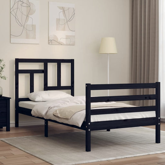 Berkfield Bed Frame with Headboard Black 90x200 cm Solid Wood