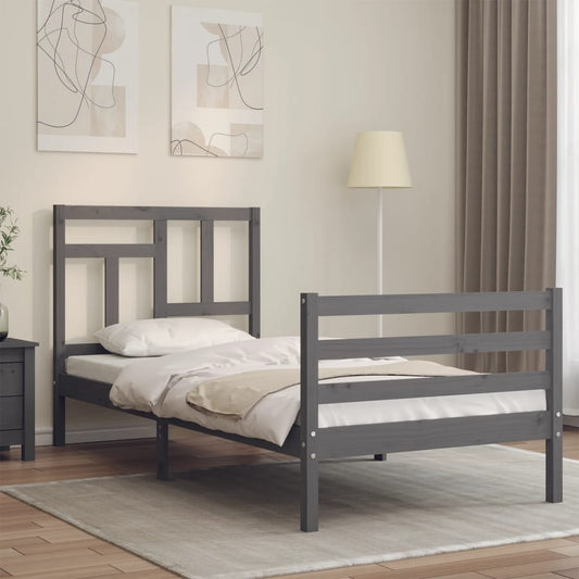 Berkfield Bed Frame with Headboard Grey 100x200 cm Solid Wood