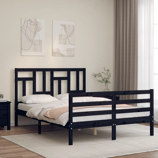 Berkfield Bed Frame with Headboard Black 120x200 cm Solid Wood