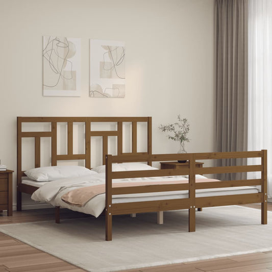 Berkfield Bed Frame with Headboard Honey Brown King Size Solid Wood