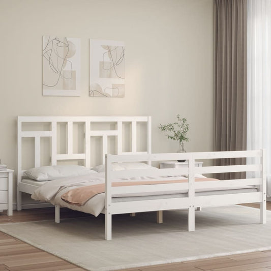 Berkfield Bed Frame with Headboard White 160x200 cm Solid Wood