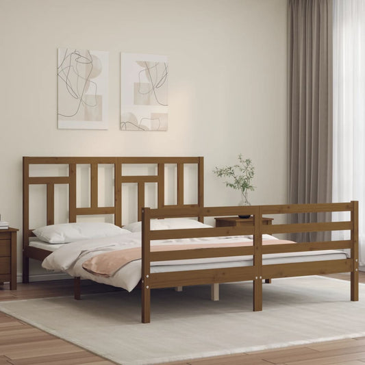Berkfield Bed Frame with Headboard Honey Brown 160x200 cm Solid Wood