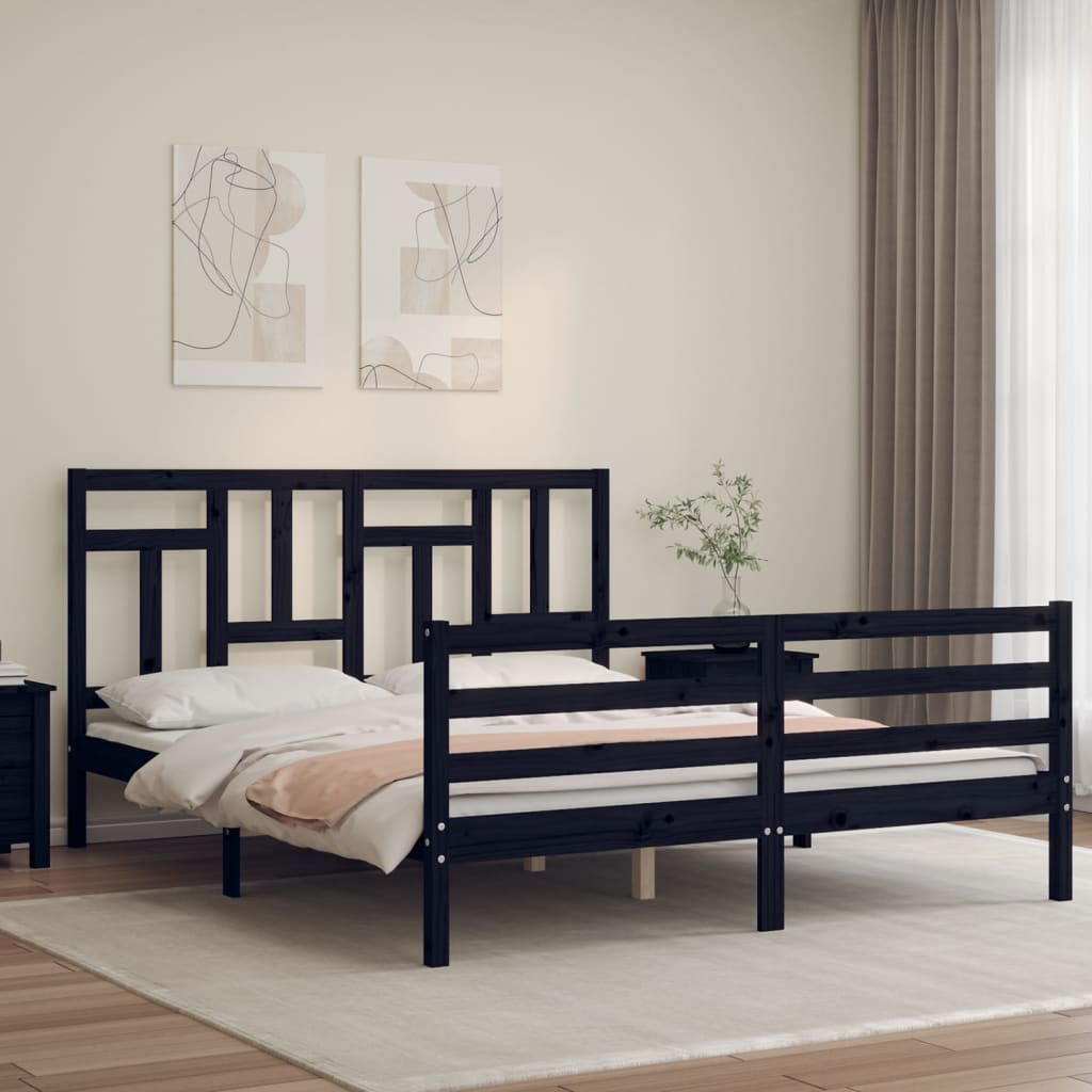 Berkfield Bed Frame with Headboard Black 160x200 cm Solid Wood