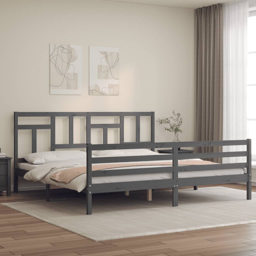 Berkfield Bed Frame with Headboard Grey Super King Size Solid Wood