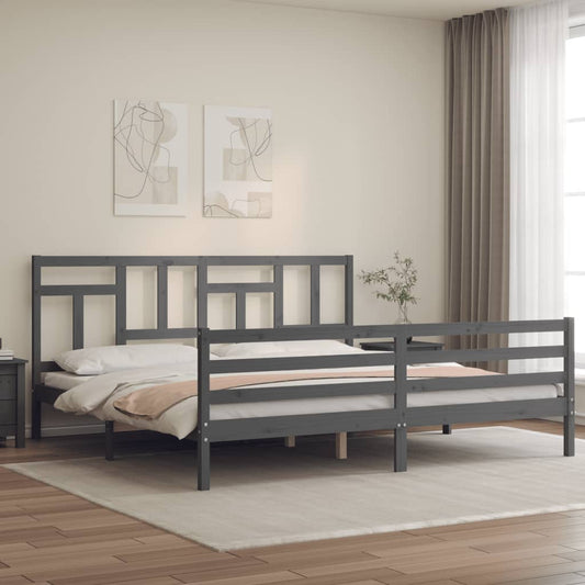 Berkfield Bed Frame with Headboard Grey Super King Size Solid Wood